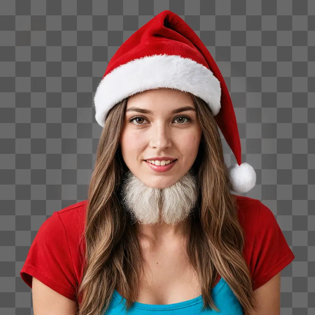 Realistic santa hat drawing on a womans face