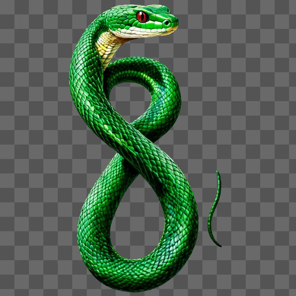 Realistic snake drawing in 3D rendered on a green background