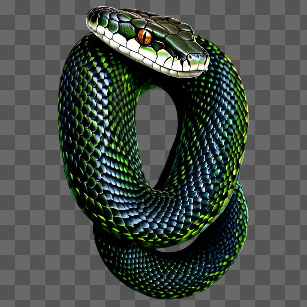 Realistic snake drawing on green background