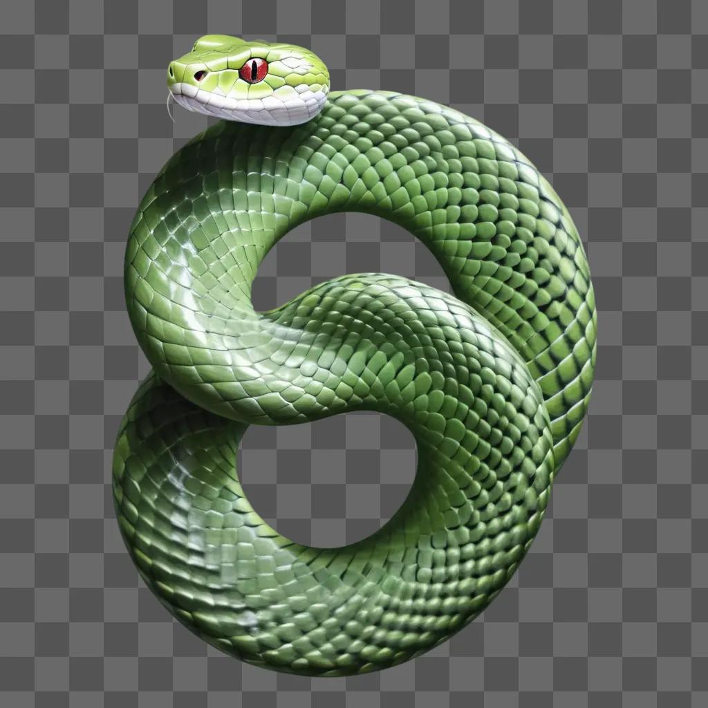 Realistic snake drawing with red eyes and green scales