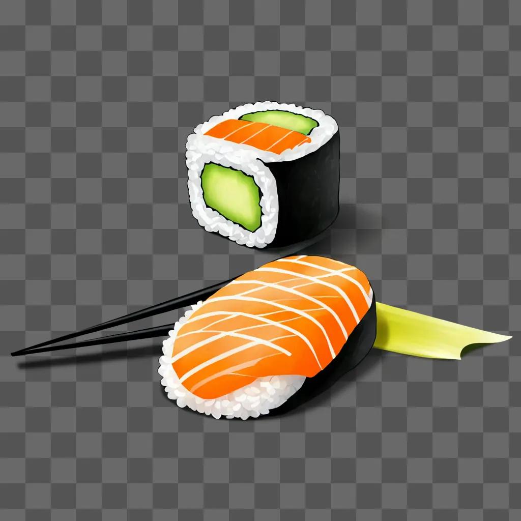 Realistic sushi drawing of sushi and cucumber