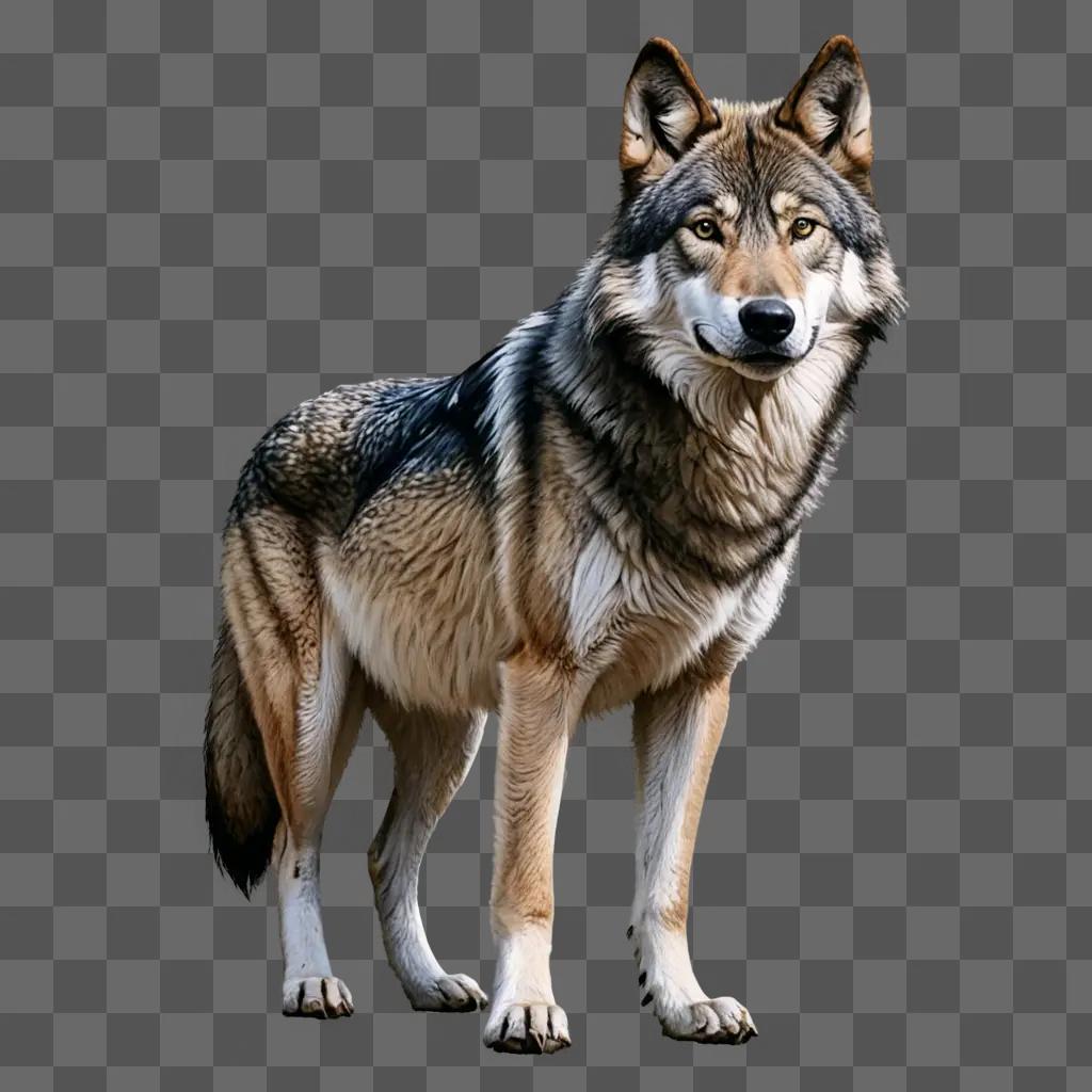 Realistic wolf drawing in a grey background