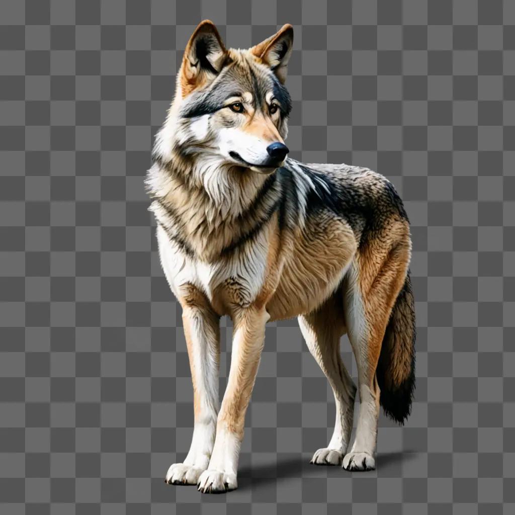 Realistic wolf drawing in shadow