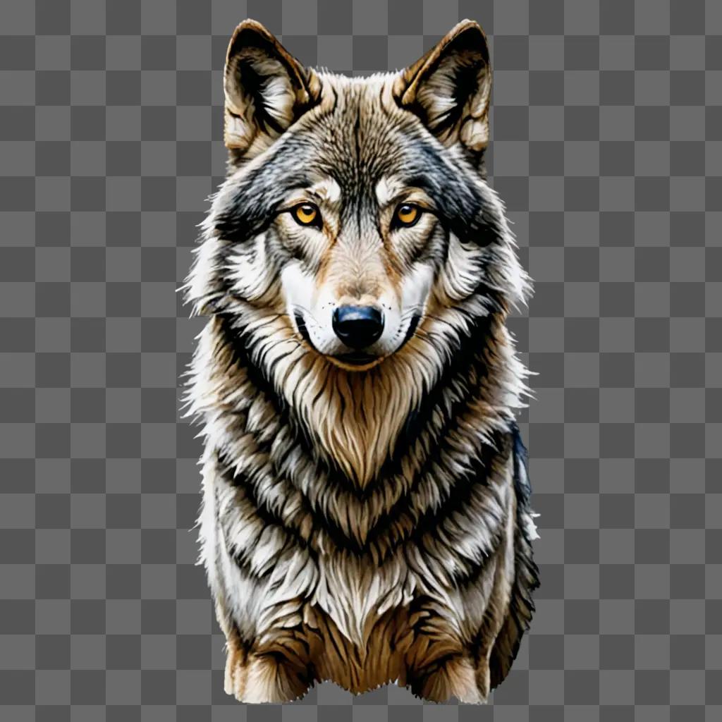 Realistic wolf drawing of a gray wolf