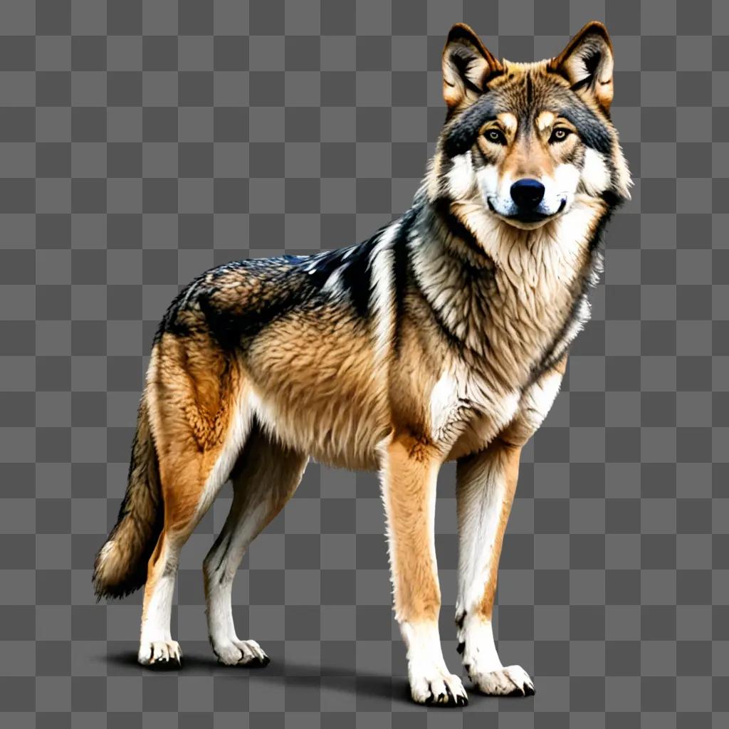 Realistic wolf drawing of a large grey wolf