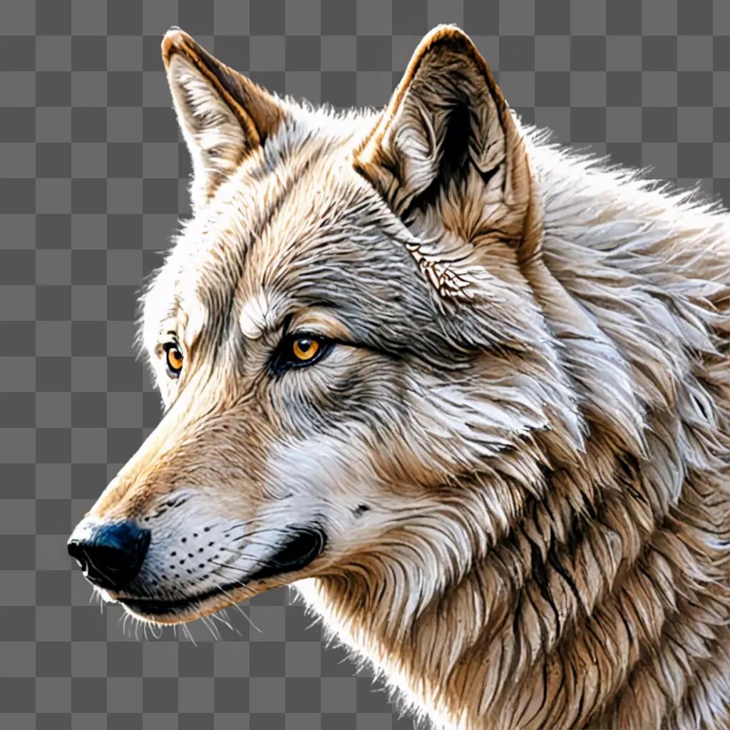 Realistic wolf drawing of a wolf with a brown coat