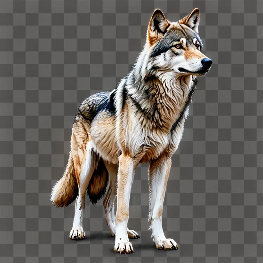 Realistic wolf drawing on a brown background