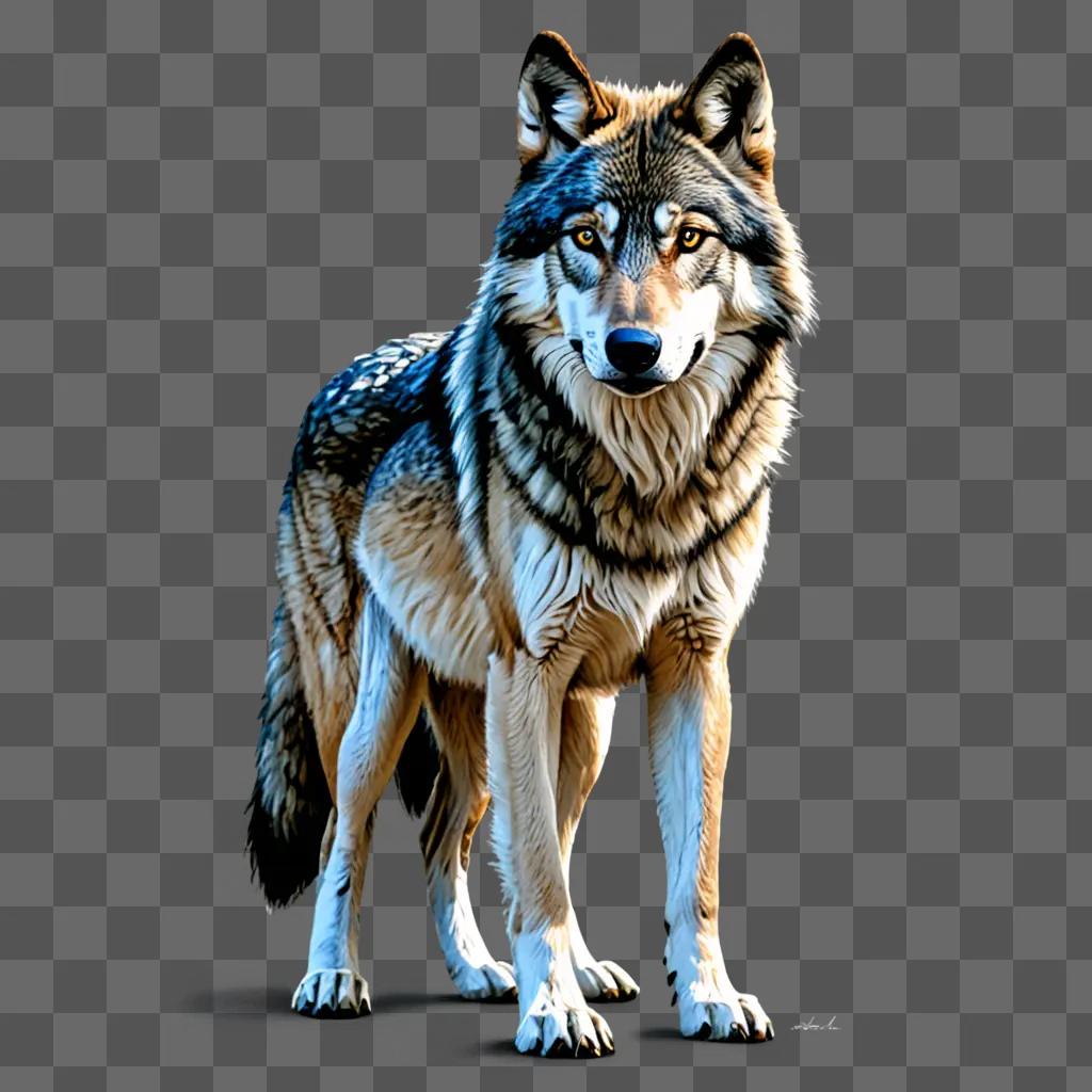 Realistic wolf drawing on gray background