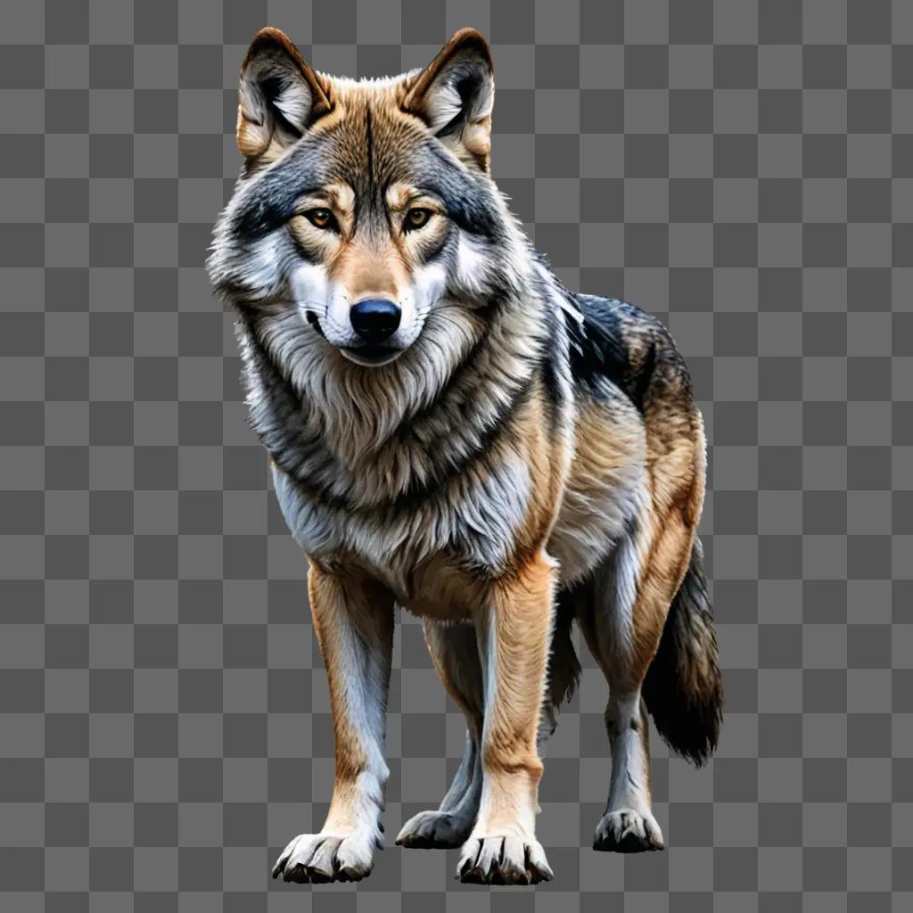 Realistic wolf drawing on grey background