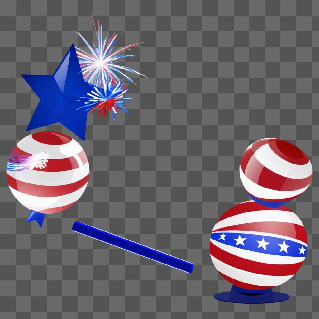 Red, white, and blue ball on purple background with fireworks