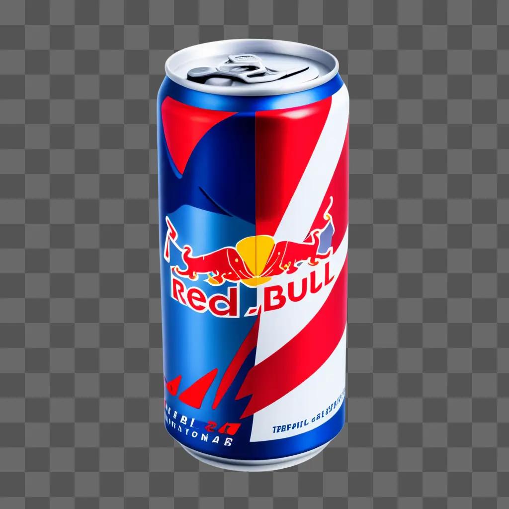 Red Bull can with red and blue stripes on purple background