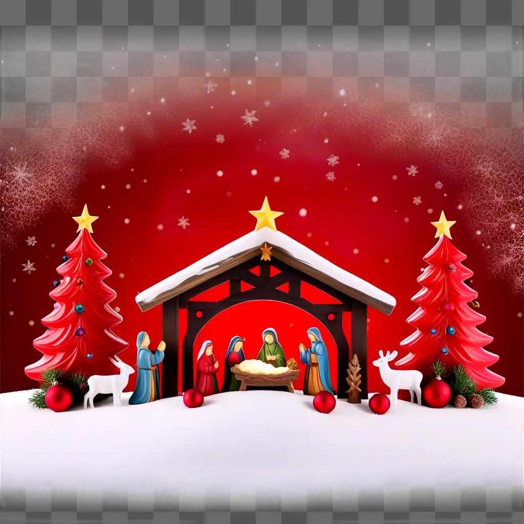 Red Christmas background with Santa Claus figurines