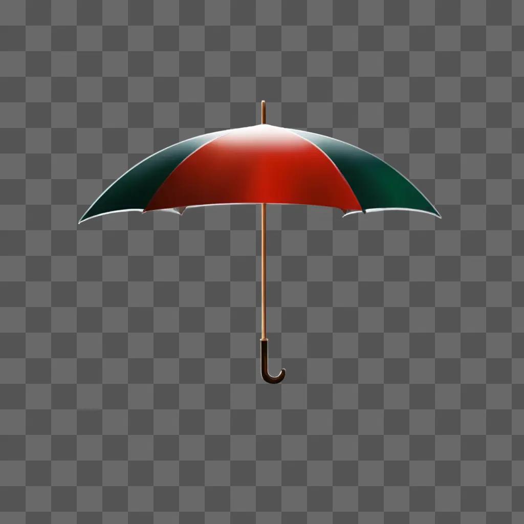 Red and green umbrella with light shining on it