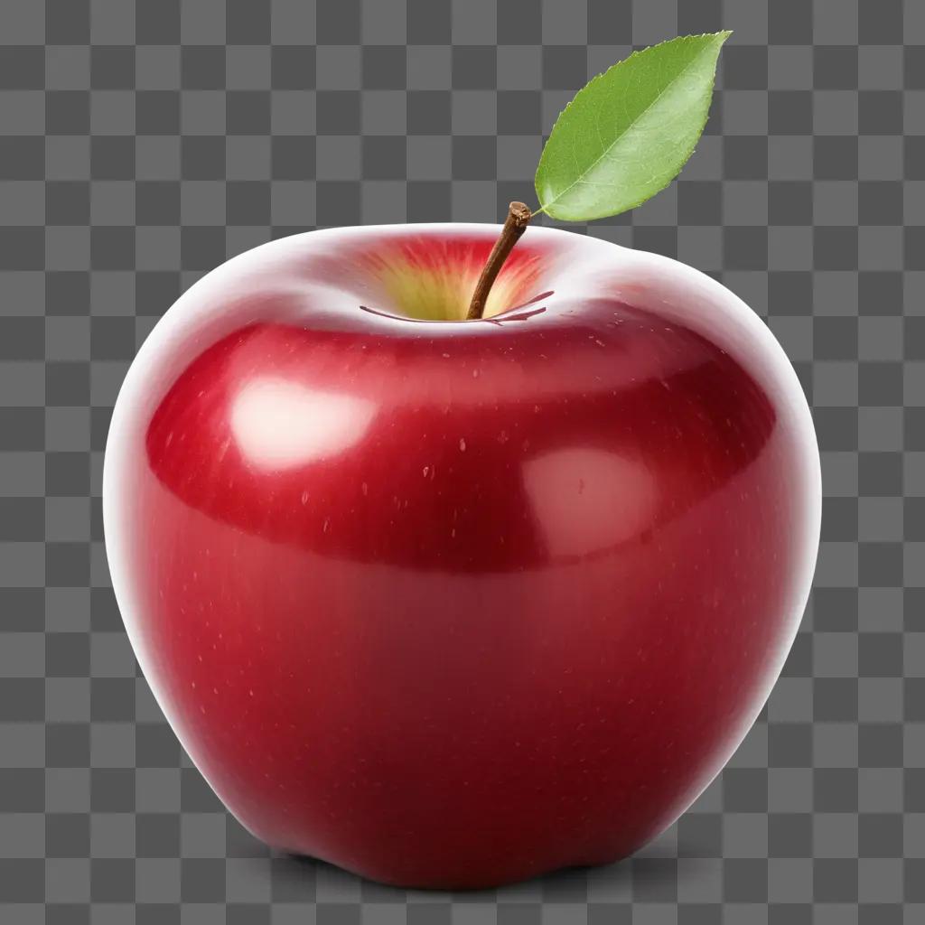 Red apple with green leaf on a pink background