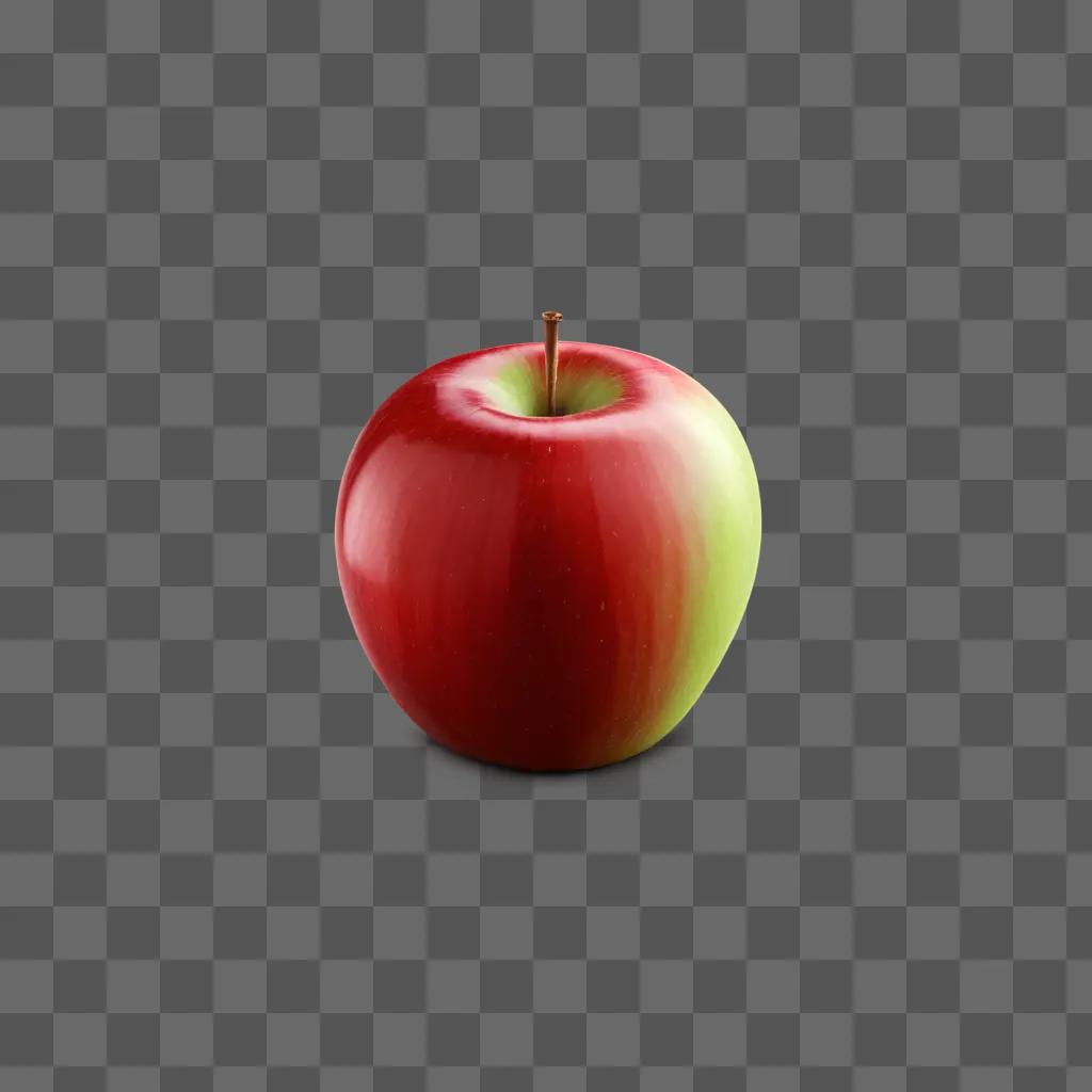 Red apple with green stem on a red background