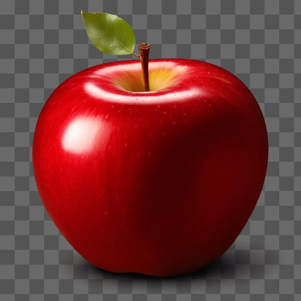 Red apple with green stem on a red background