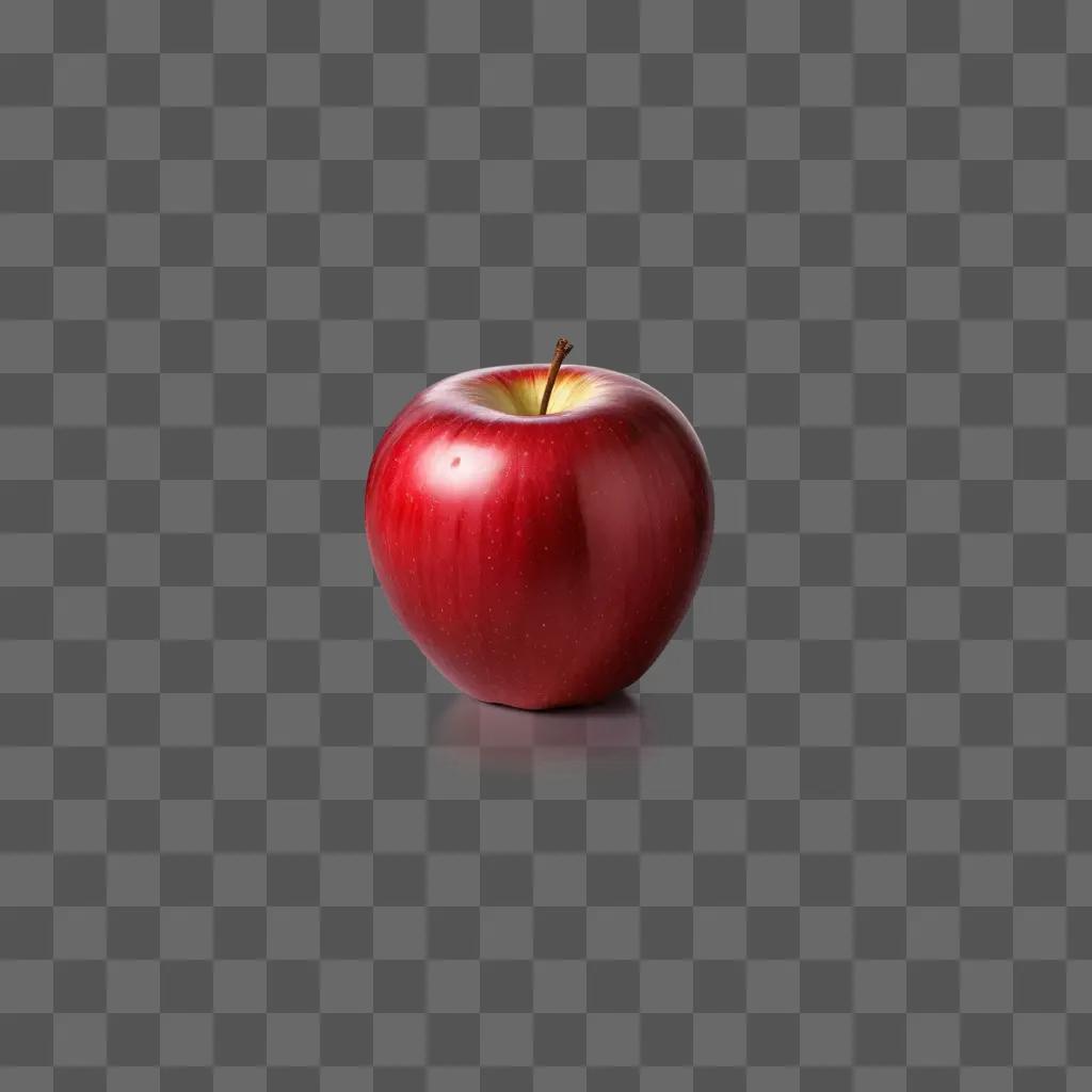 Red apple with yellow stem on red background