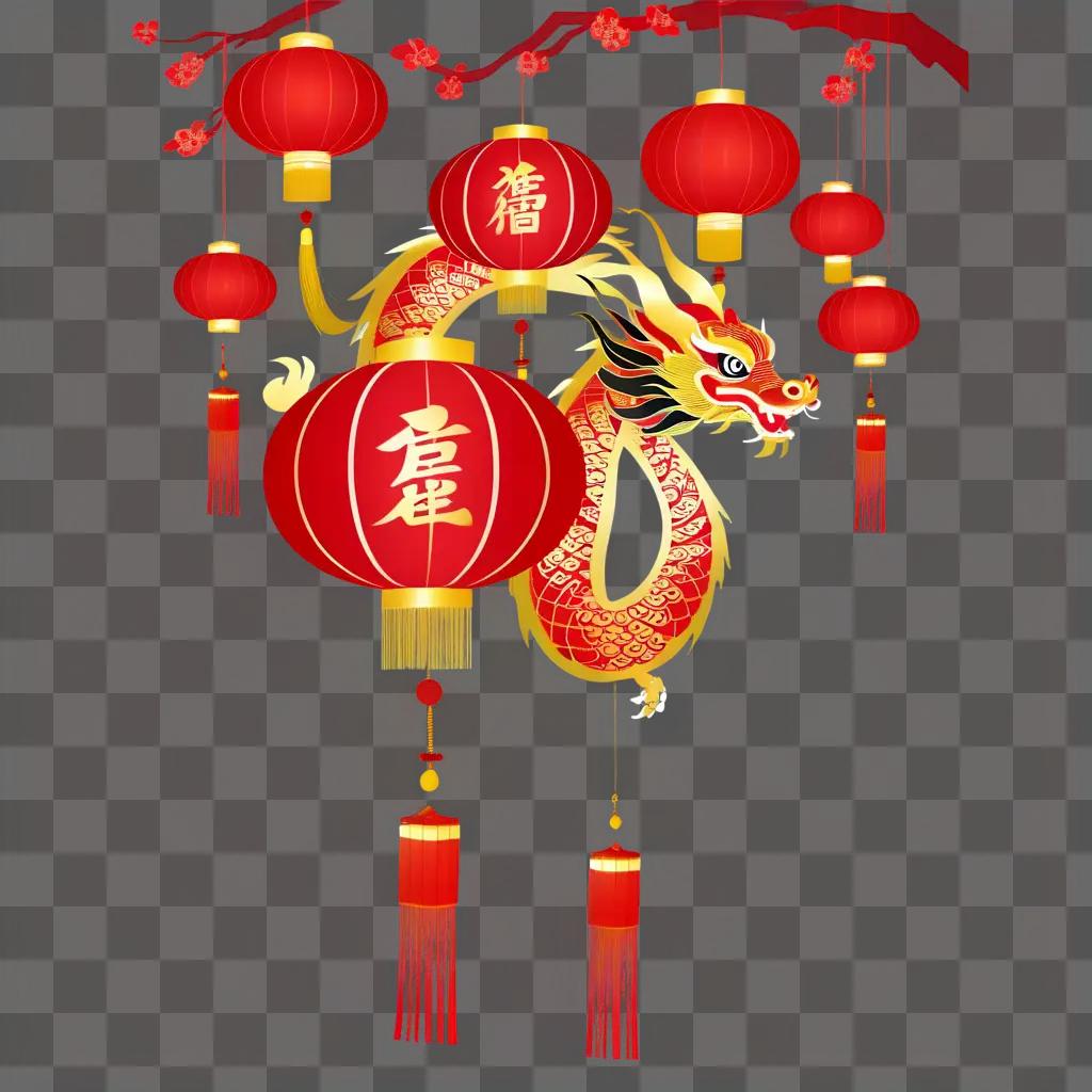 Red dragon with Chinese characters on a red background