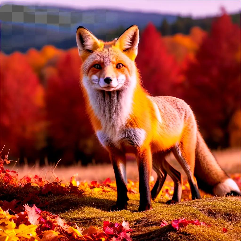 Red fox stands on the field in autumn