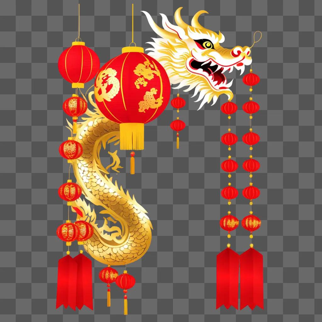 Red lanterns and dragon with Chinese new year decorations