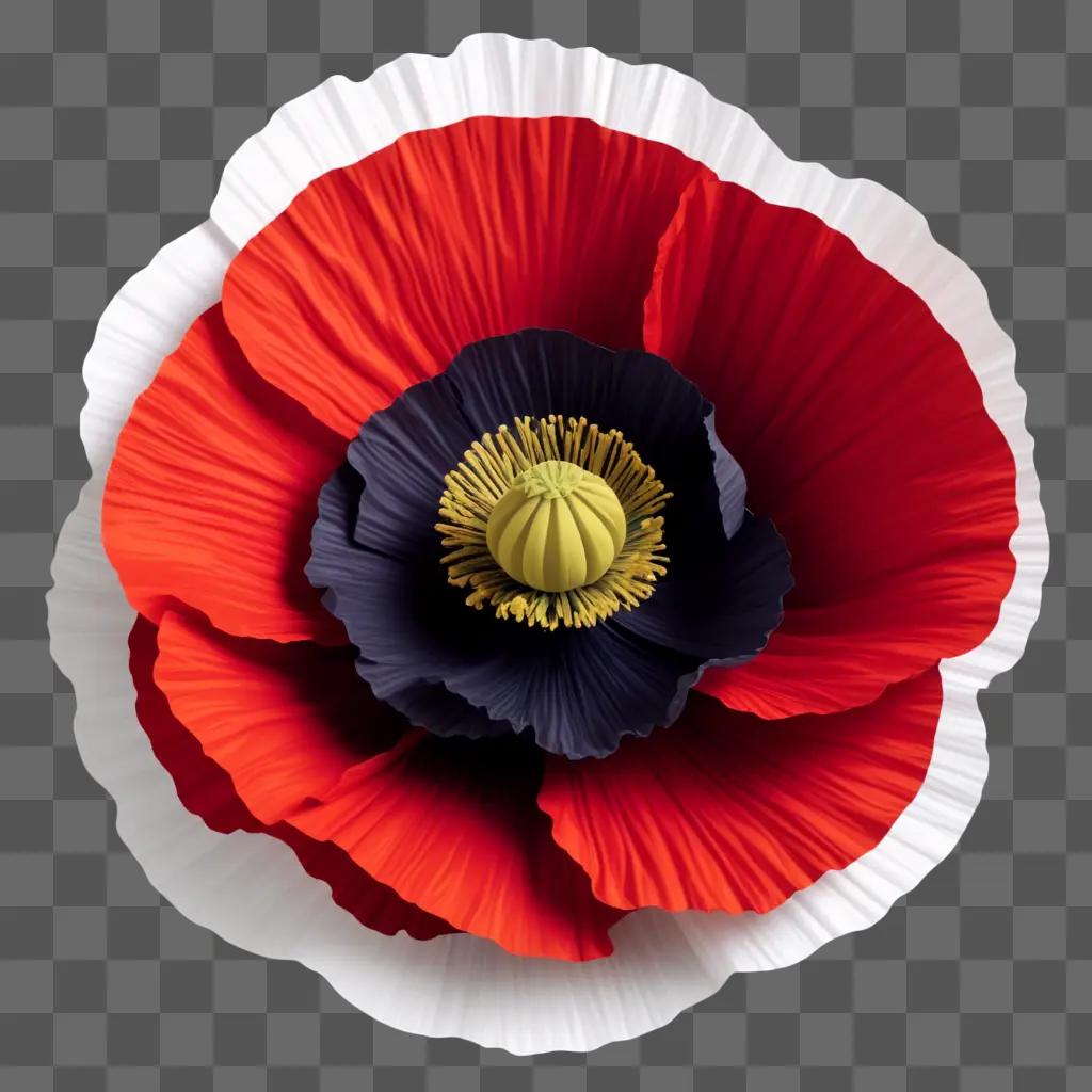 Red poppy with yellow center in a circular pattern