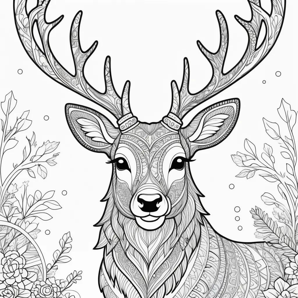 Reindeer coloring pages for adults, black and white, and ornate designs