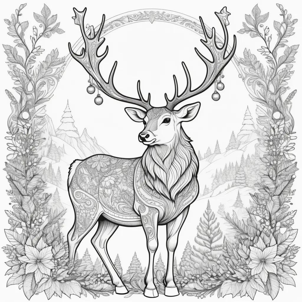 Reindeer coloring pages with intricate designs and ornaments