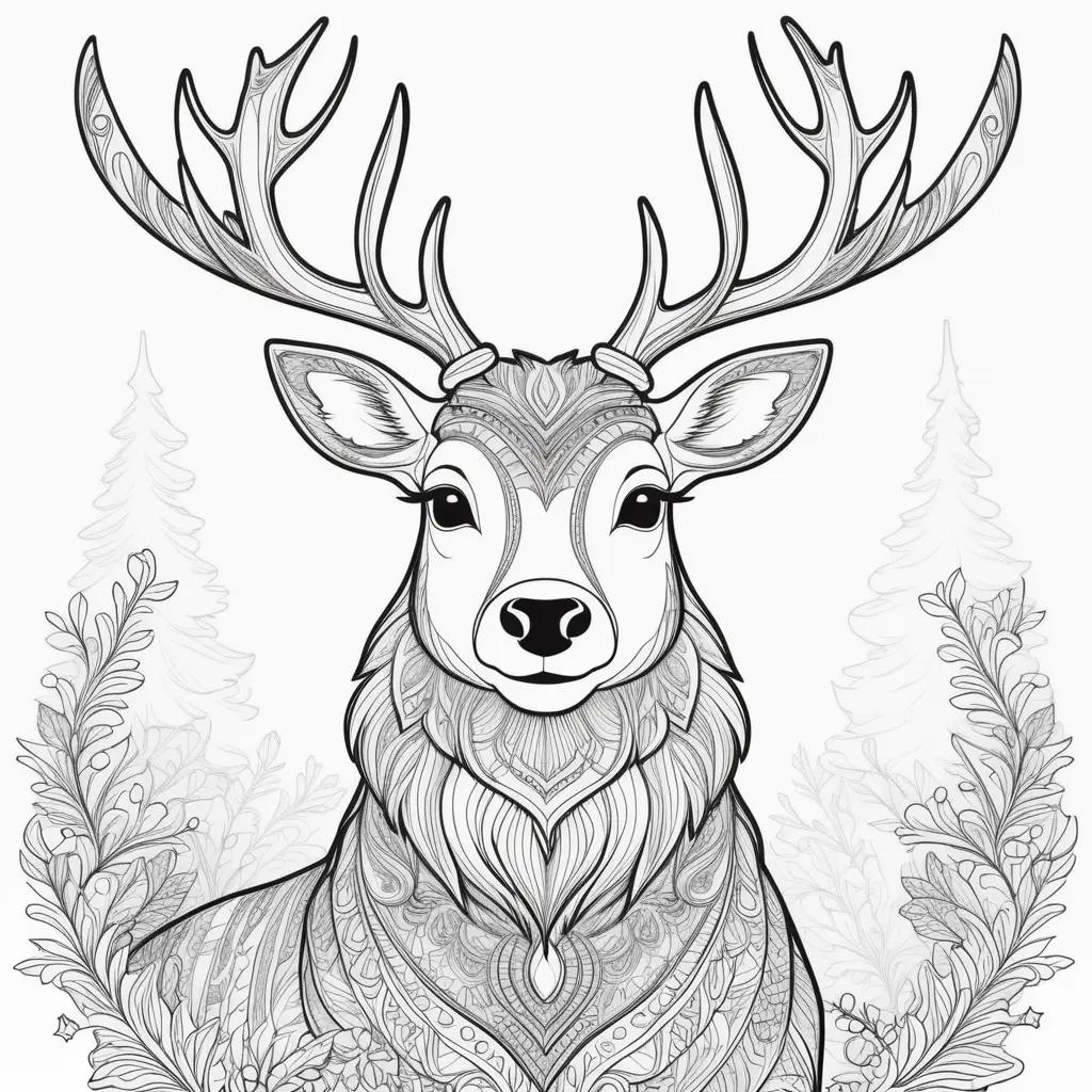 Reindeer coloring pages with intricate details and designs