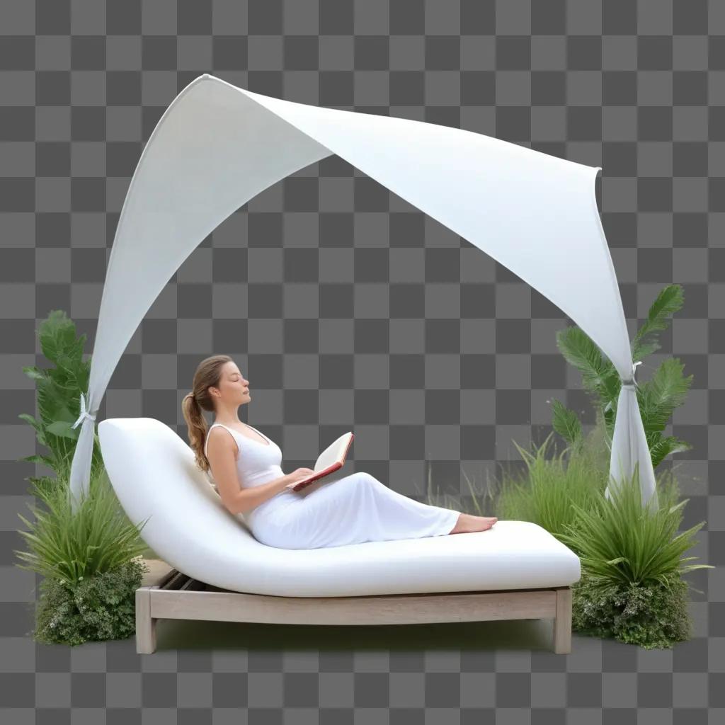 Relaxing in a white lounge chair with a book