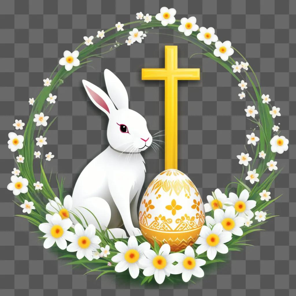 Religious Easter clipart with cross and bunny