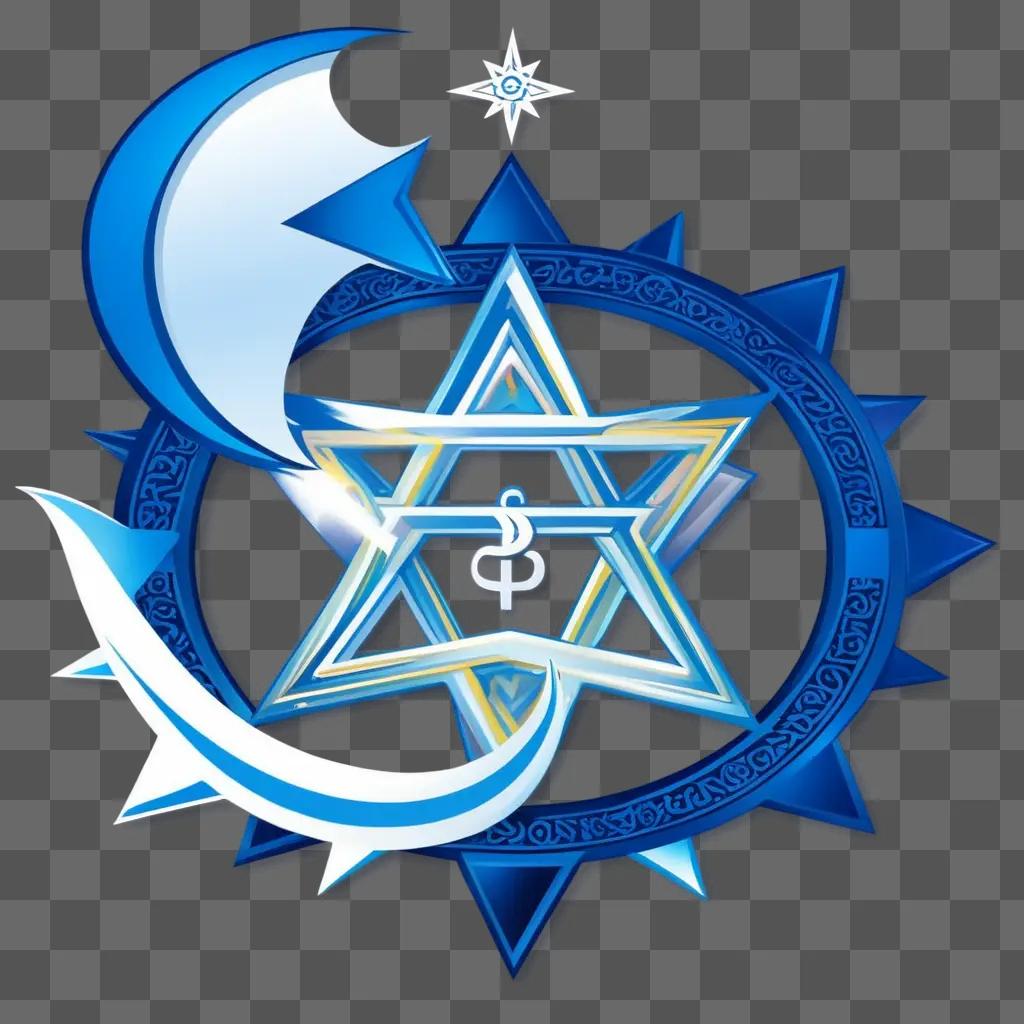 Religious symbols in a blue circle