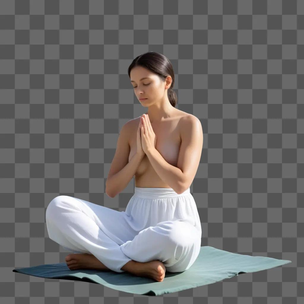 Religious woman meditates on a yoga mat