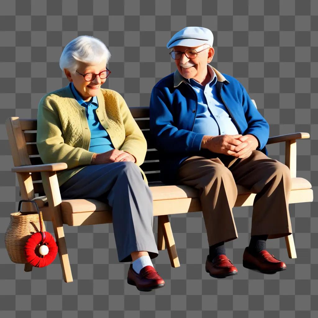 Retired couple sitting on bench enjoying each others company