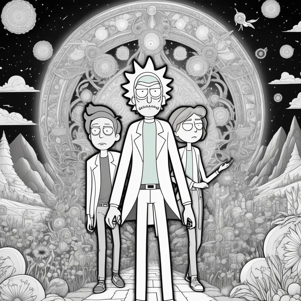 Rick and Morty Coloring Page: Black and White