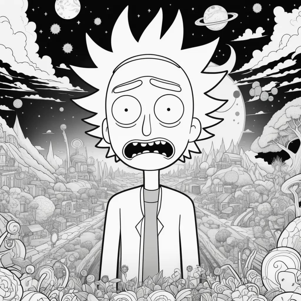 Rick and Morty coloring page features a monstrous face