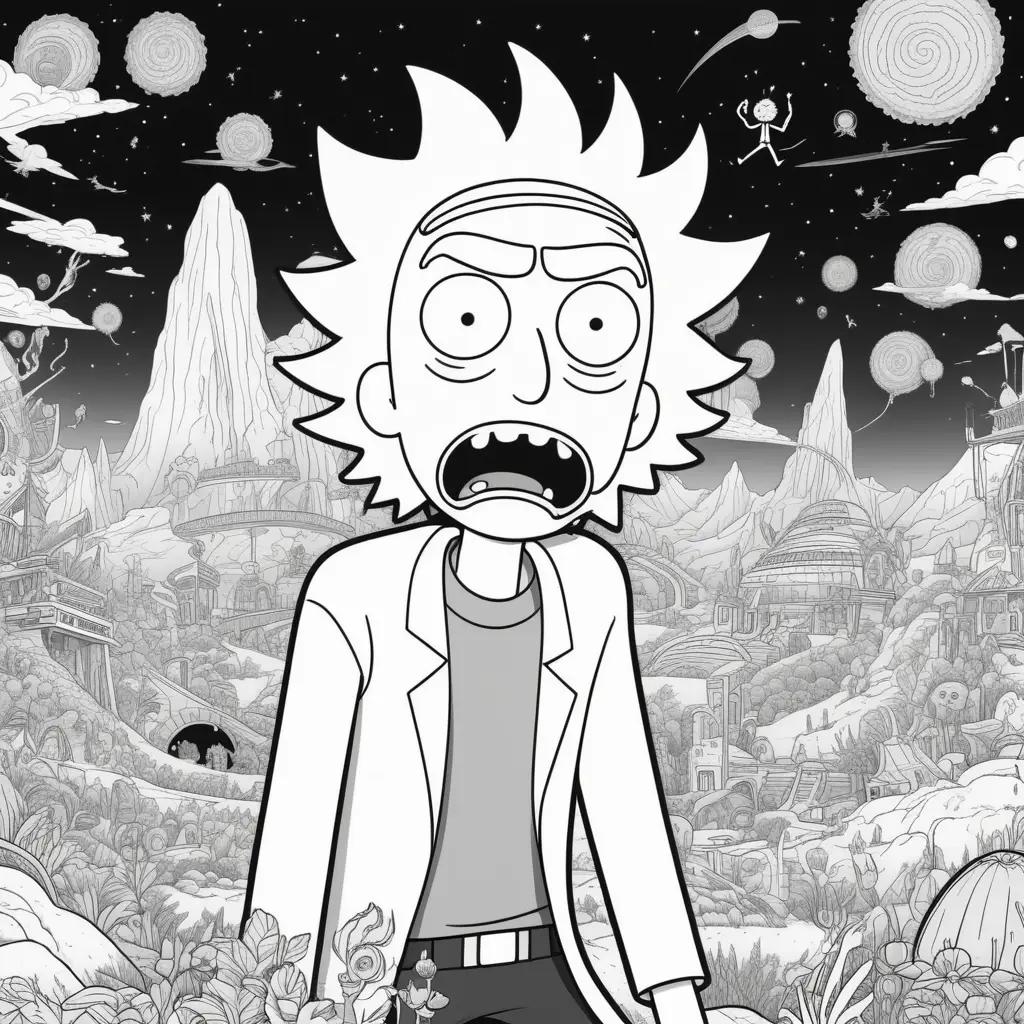 Rick and Morty coloring page shows a scary scene