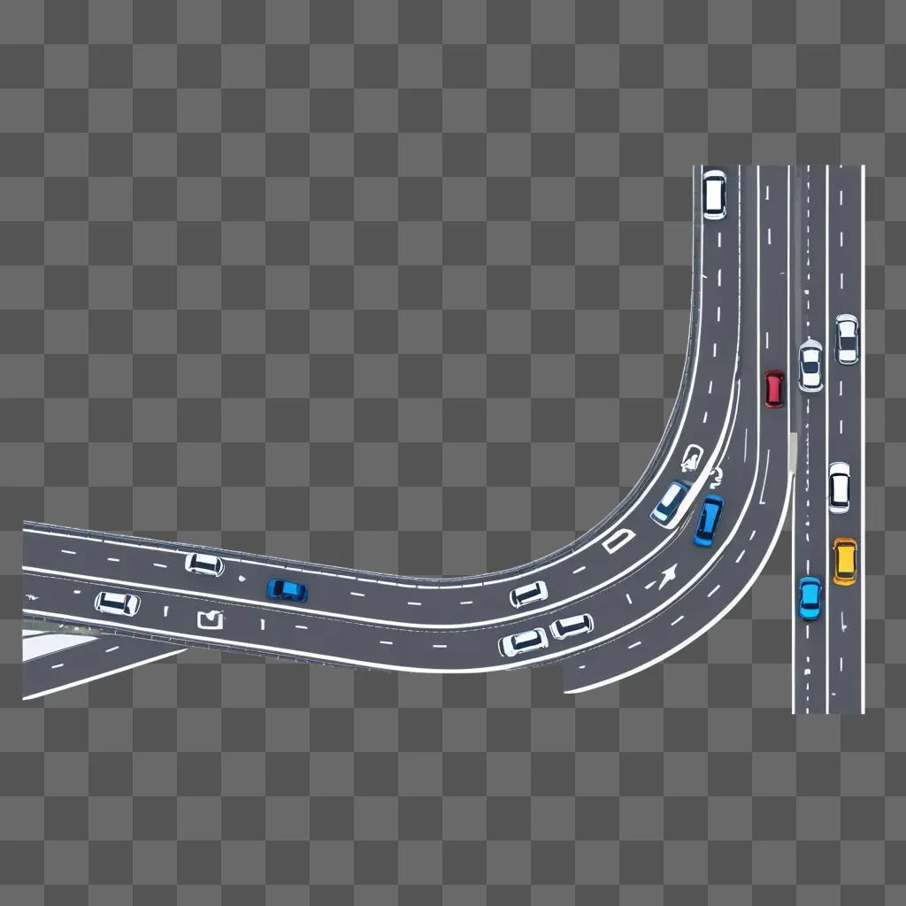 道路のクリップアートは、車が走行する 2 車線の道路を描いています