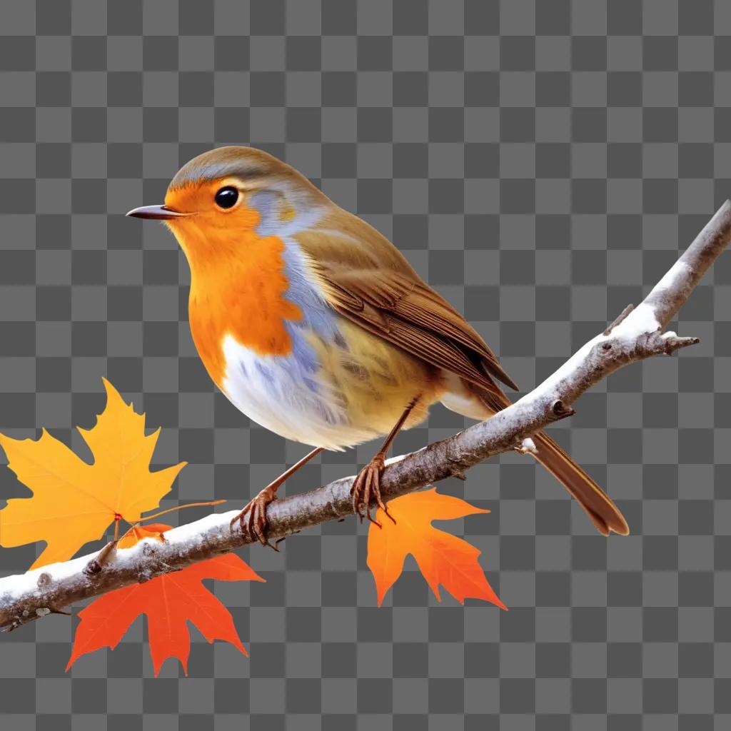 Robin sits on a branch, surrounded by fallen leaves