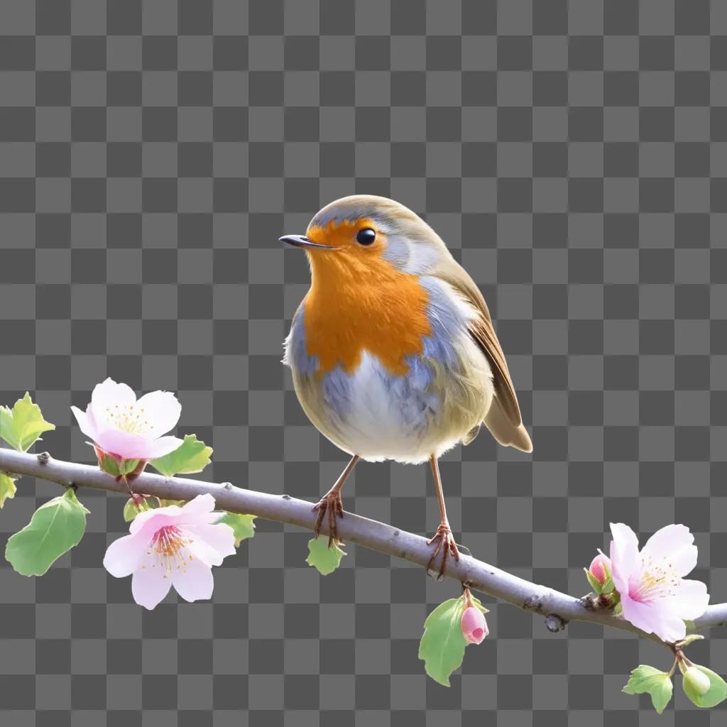 Robin sits on branch with pink blossoms