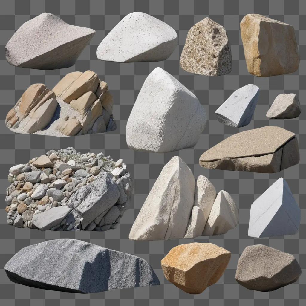 Rocks and boulders in various shapes and sizes