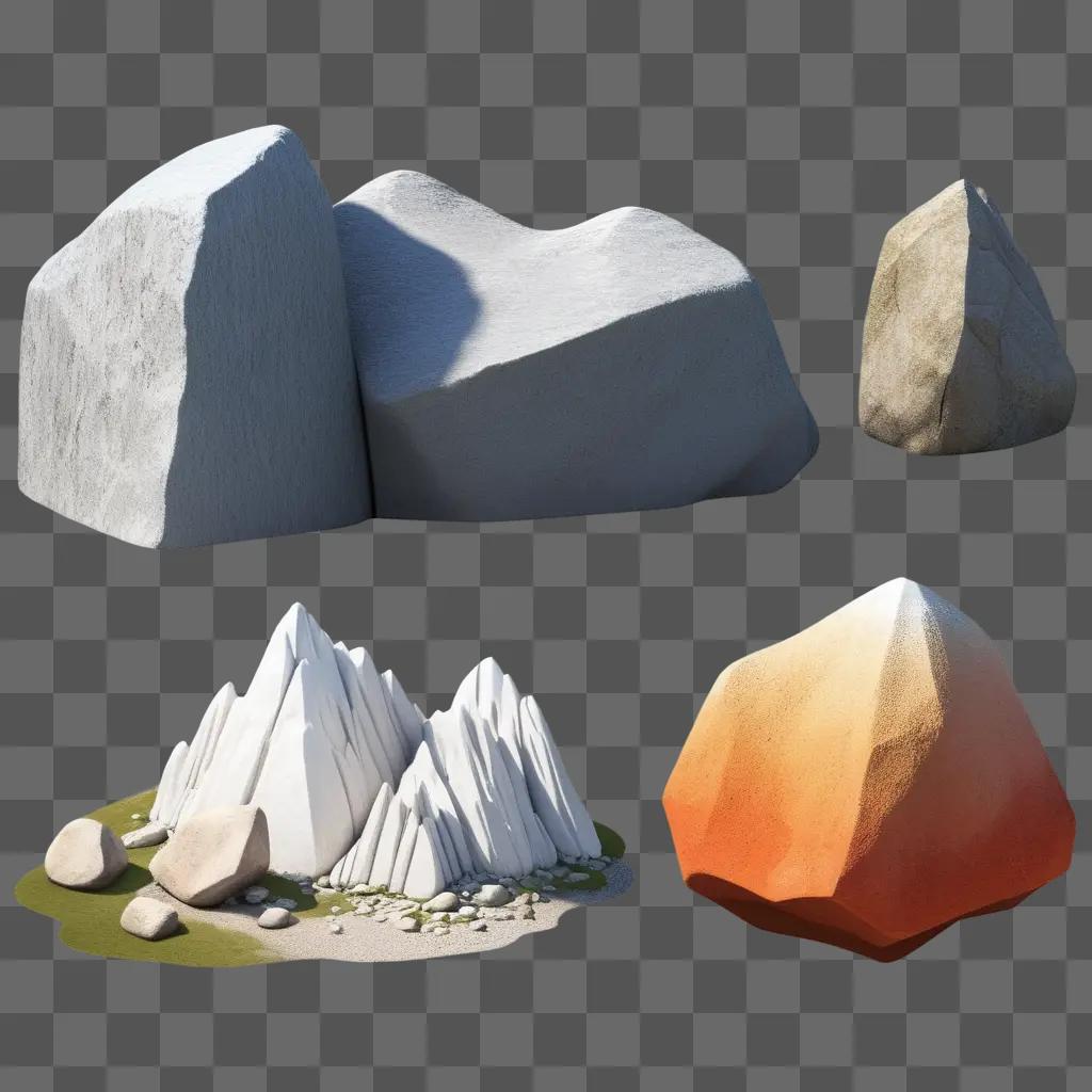 Rocks in various shapes and sizes on a gray background