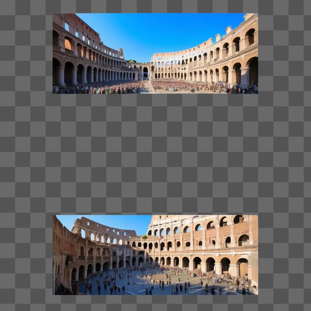 Roman Coliseum: Large crowd of people walking in front of the arch