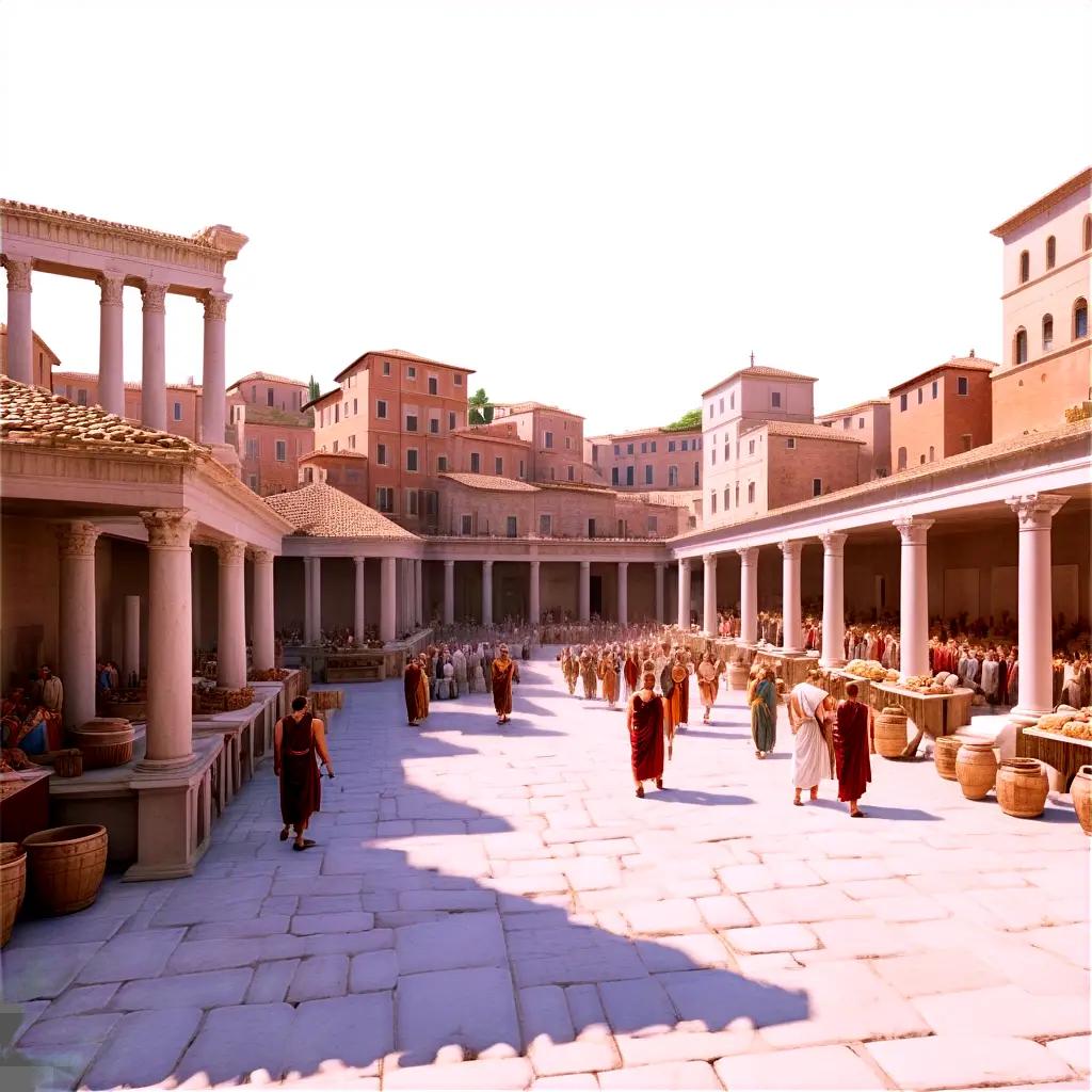 Roman marketplace with buildings and people