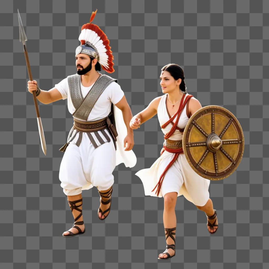 Roman soldiers in action on a beige background