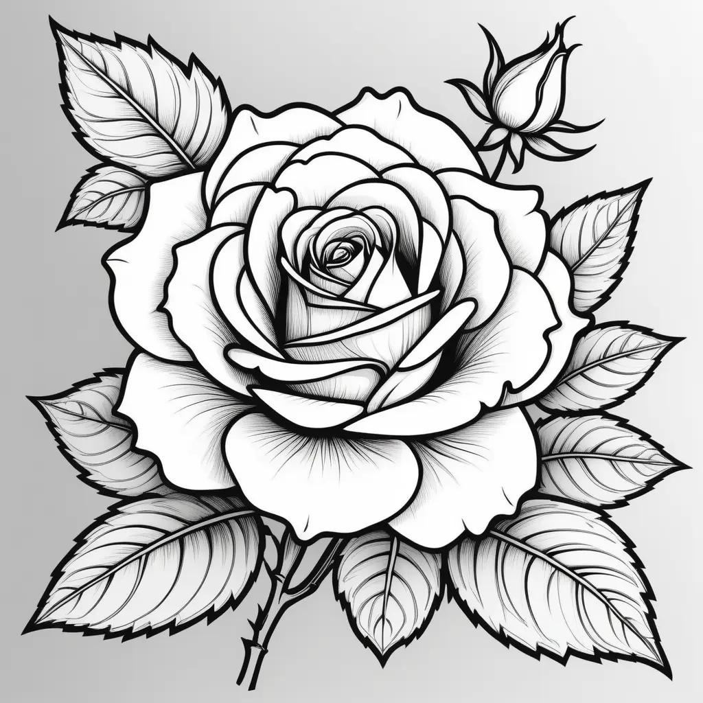 Rose coloring page: a black and white rose sketch