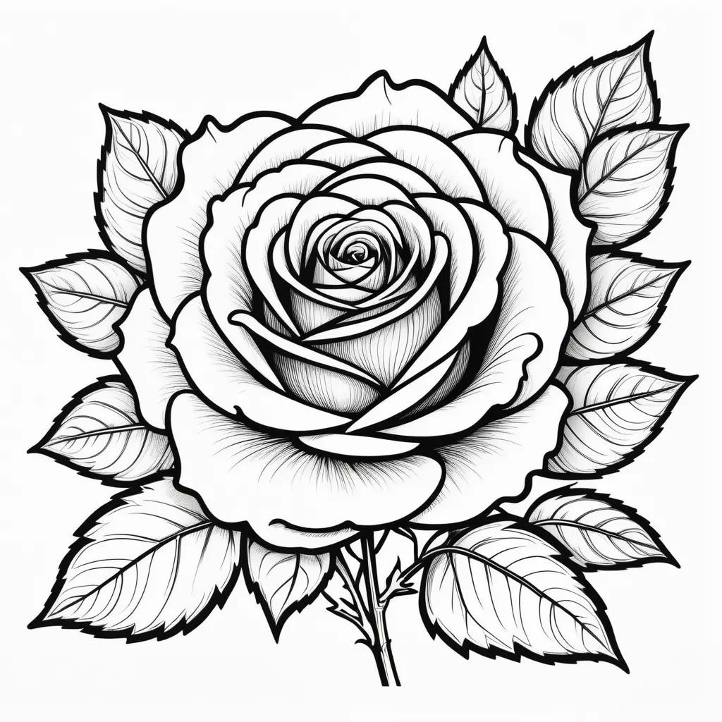 Rose coloring page with black and white design