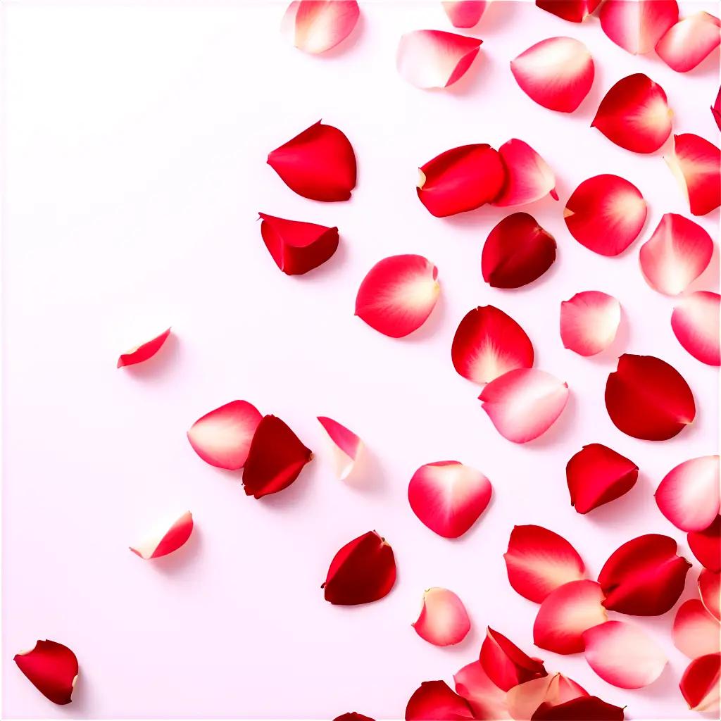 Rose petals scattered on a pink surface