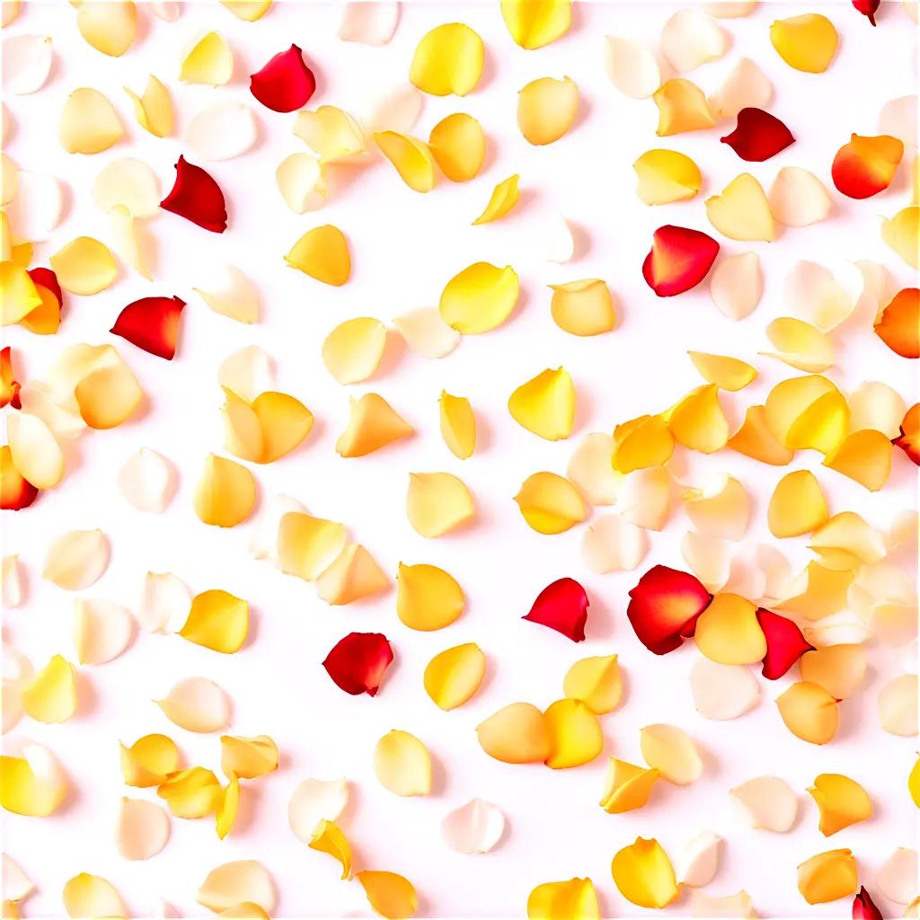 Roses in various colors and shades on a white background