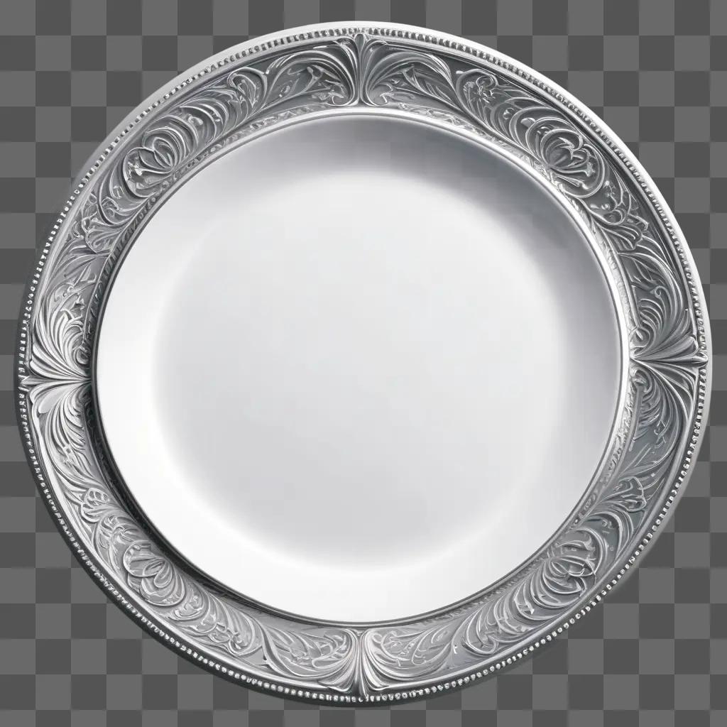 Round white plate with silver trim