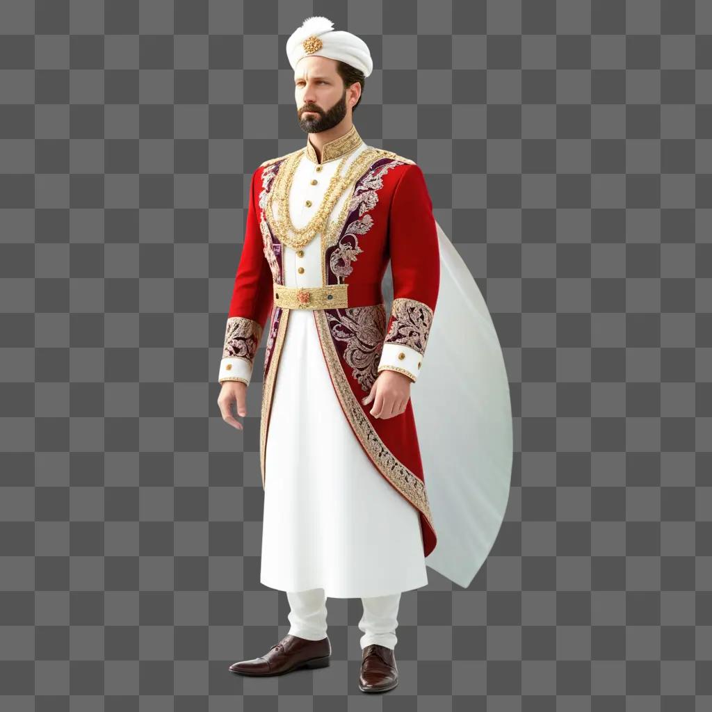 Royal attire and headgear on a man